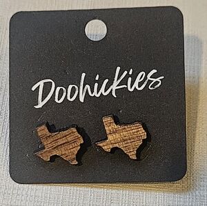 Texas Shaped Wooden Stud Earrings